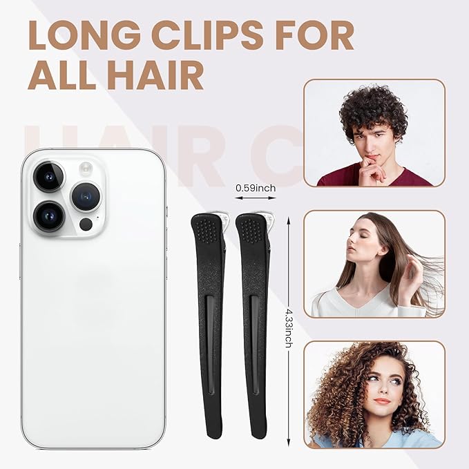 12PCS Hair Clips for Styling - No Crease Hair Clips for Women - Non Slip Duck Billed Hair Roller Clip with Silicone Band - Salon Hair Sectioning Clips Black