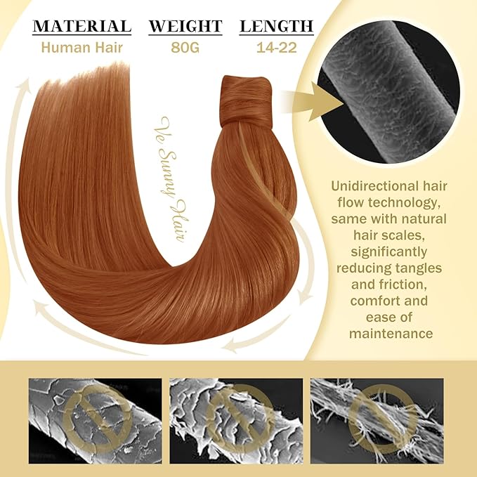 Ve Sunny Hair Extensions Ponytail Real Human Hair Wrap Around Clip in Ponytail Hair Extensions Straight Extensions Human Hair for Women Copper 22inch 80G