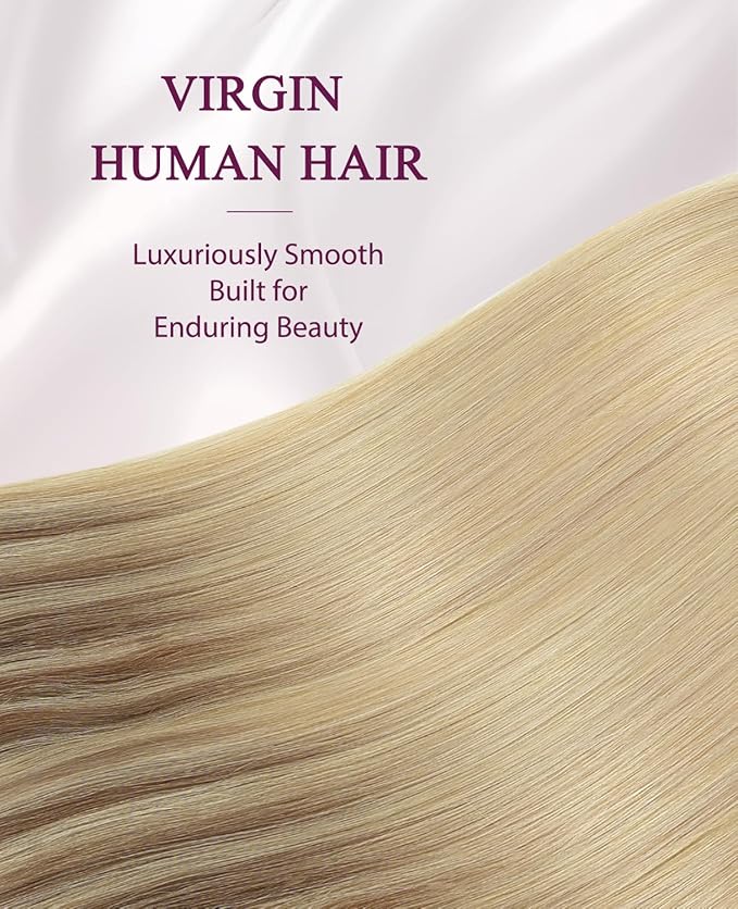 Pinkpearl Invisible Tape in Hair Extensions Human Hair, 20pcs 14inch 40g #10/27/27 Golden Brown to Caramel Blonde Injection Tape in Extensions Real Remy Seamless Human Hair Injected