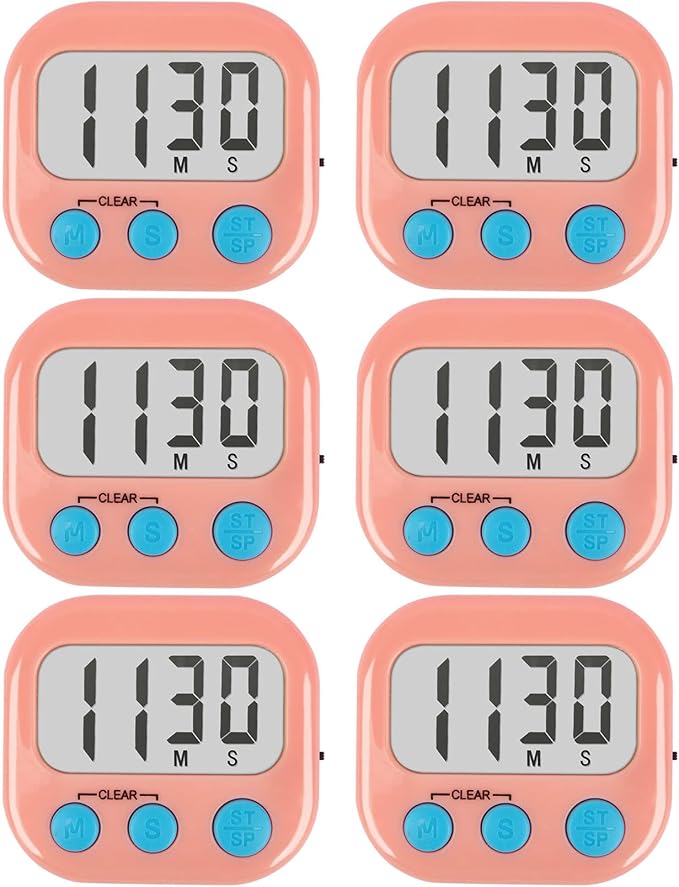 6 Pack Kitchen Timers Loud Ring Digital Timers for Cooking Magnetic Pink