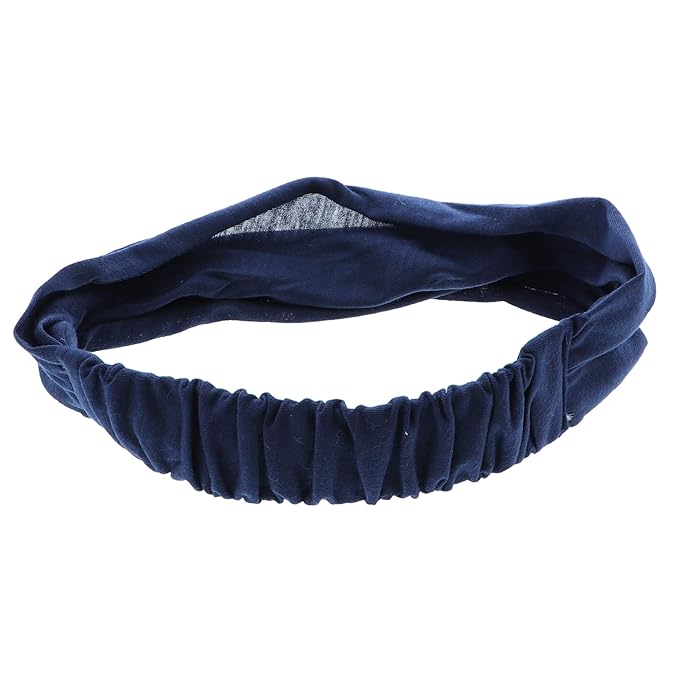 Motique Accessories Navy Wide Cotton Head Band Solid Boho Yoga Style Soft Hairband