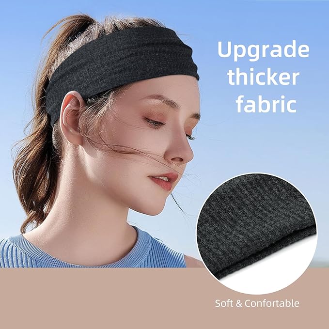 TERSE Headbands for Women Wide Non Slip Boho Head Bands Elastic Thick Soft Hairbands Fashion Workout Yoga Hair Accessories, 6 Pack