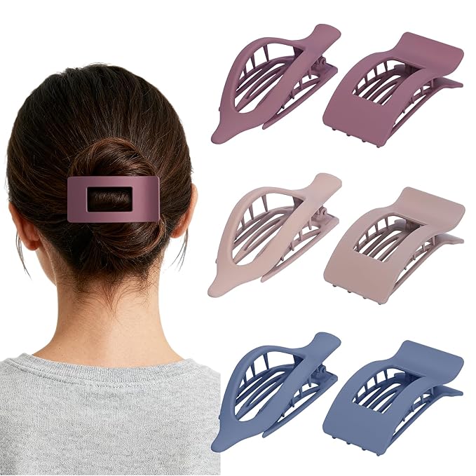 6 Pack Flat Hair Clips for Women Girls, French Flat Claw Clips for Think Hair Thin Hair with Strong Hold, Non-Slip, Matte Classic Barrettes for All Hair Styling