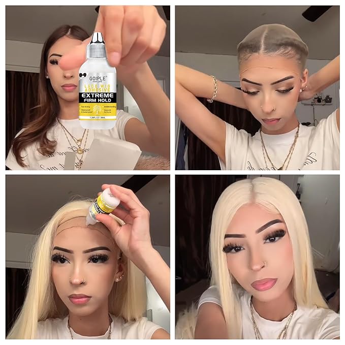 Goiple Wig Glue for Lace Front Wigs, Waterproof Lace Front Wig Glue for Wigs, Strong Hold Transparent Lace Adhesive for Hair Replacement Invisible Hair Bonding Wig Adhesive(1.28 fl oz)
