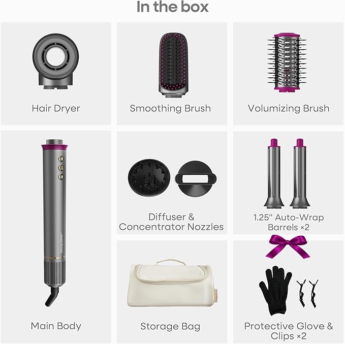 7 in One Hair Dryer with Auto Wrap Curlers, Negative Ionic, No Heat Damage, Blow Dryer Brush, Fast Drying & Frizz-Free Styling, Hot Air Styler, Straightener&Volumizing Brush with Storage Bag