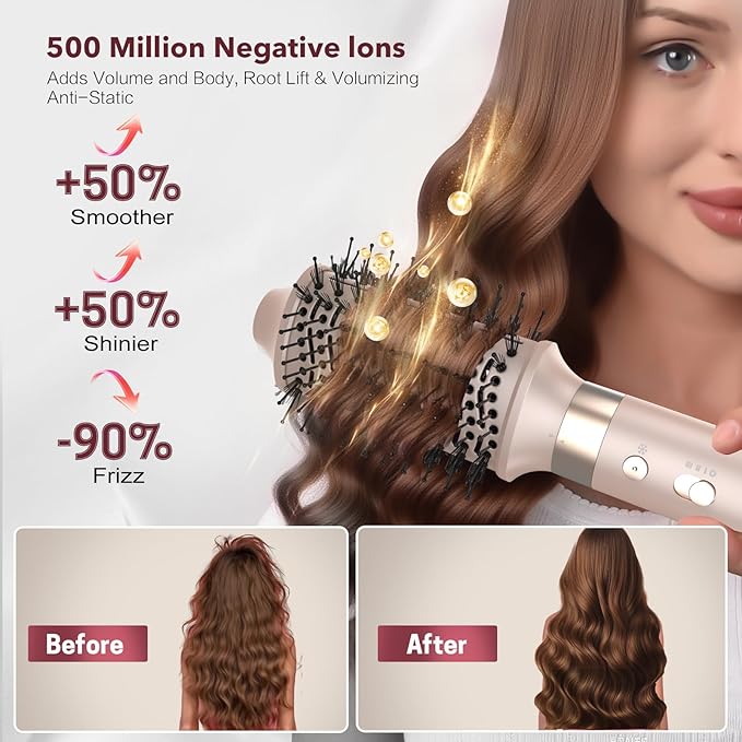 Dual Voltage StyleVibe 6-in-1 Air Styler, Hair Dryer & Blow Dryer Brush with Travel Case - Auto Wrap Curls (L/R), Fast Drying, Thermal Brush for Blowouts & Frizz-Free Volume, No Heat Damage