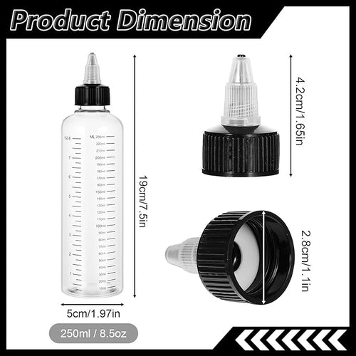 3 Pcs Applicator Bottle for Hair Dye 8.5 Ounce Hair Oil Applicator Plastic Squeeze Bottle Root Transparent Hairs Dye Bottles Twist-On Top Tip Cap with Graduated Scale for Home Salon Stylist Beauty