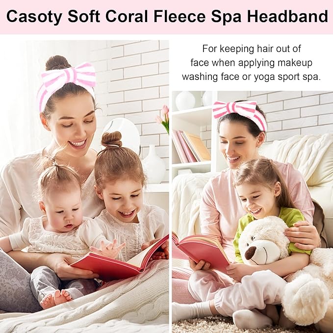 Casoty 6 Pcs Spa Skincare Headband for Women Makeup Headband, Hair Holder for Washing Face, Soft Coral Fleece Headbands for Makeup, Bow Headbands for Face Washing Shower Skin Care Yoga
