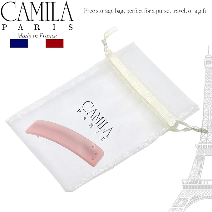 Camila Paris CP3446 French Hair Barrette Clip for Girls, Pink, Rubberized Automatic Clasp Strong Hold Grip Hair Clips for Women, No Slip and Durable Styling Girls Hair Accessories, Made in France