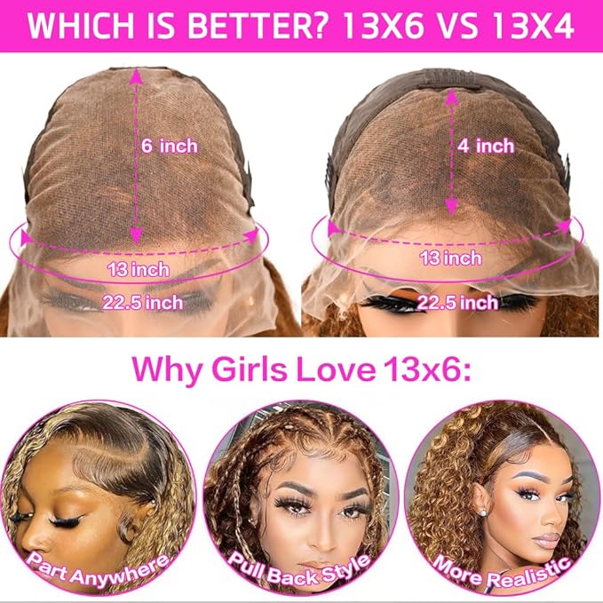 30inch Highlight Ombre Lace Front Wig Human Hair 13x6 HD Honey Blonde 4/27 Deep Wave Lace Frontal Wigs Glueless Wigs Human Hair (4/27 Honey Blonde, 34inch)