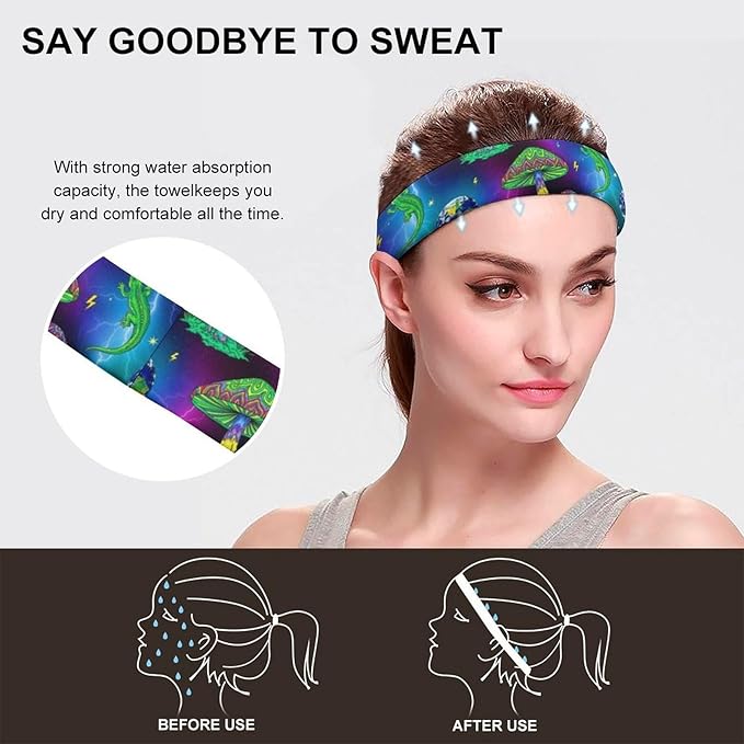 Sweatbands Sport Headbands for Tennis, Running, Basketball, Working Cloth Magic Mushrooms Trippy Galaxy Space Art Sweat Band