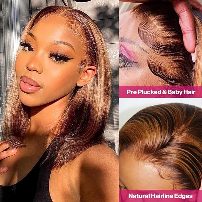 4/27 Ombre Highlight Bob Wig Human Hair 16 inch straight 427 bob wig 13x4 Highlight HD Lace Frontal Bob Wig Human Hair 180% Density Pre Plucked Ombre Short Bob Wigs for Black Women