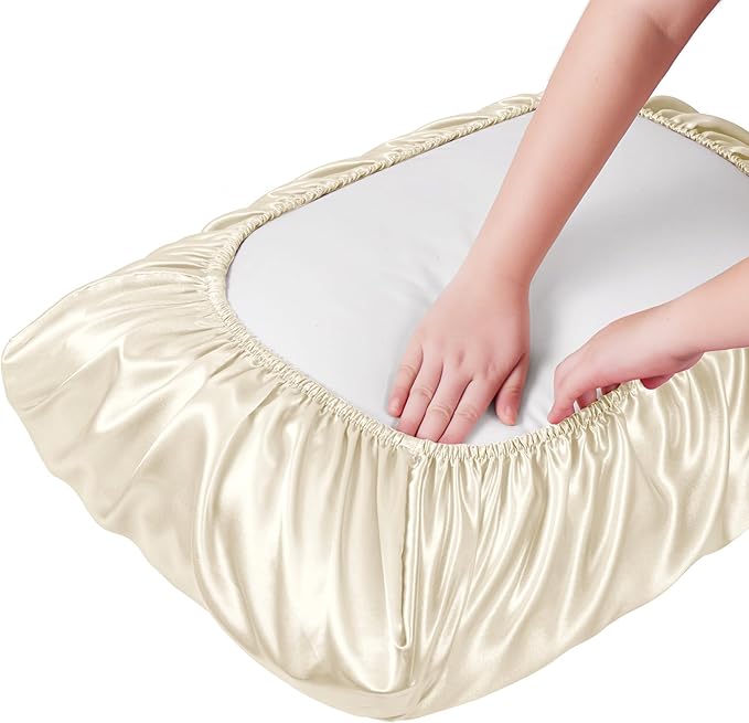 Manyshofu Satin Pillowcases for Hair Protection - 2Pcs Beige Pillow Cases, Elastic Band Standard & Queen Satin Pillowcases Luxury Silky Pillow Cases Travel Pillow Covers