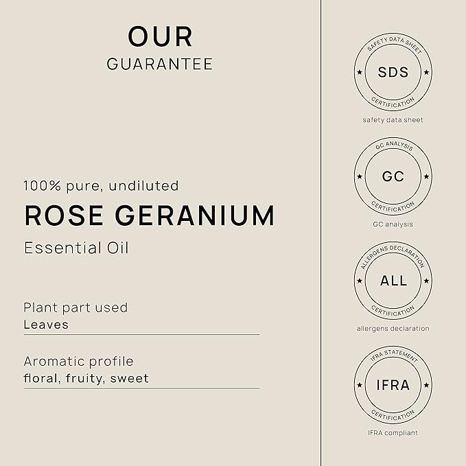VINEVIDA Rose Geranium Essential Oil 10 mL - Undiluted Candle Scent DIY Scents for Candlemaking Soap Making Safe Skin 0.33 Fl Oz 1.33 ounces