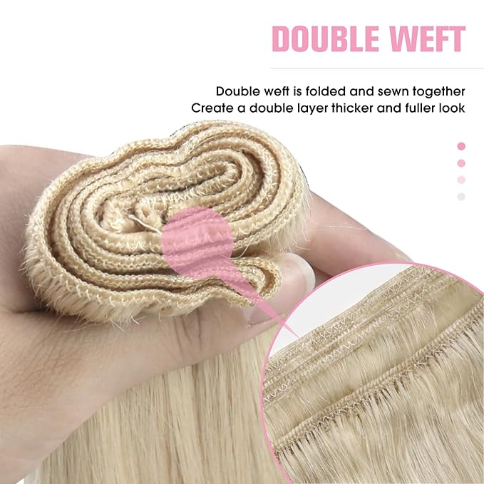 YoungSee Sew in Hair Extensions Blonde Human Hair Weft Extensions Platinum Blonde Sew in Extensions Can Be Dyable Remy Hair 20Inch 100G