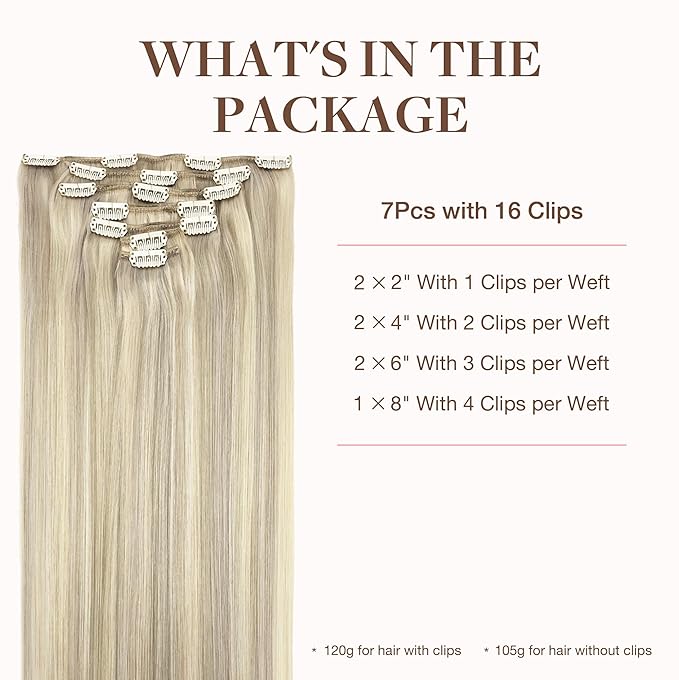 GOO GOO Clip in Hair Extensions Real Human Hair, Remy Human Hair Extensions Clip ins for Women, Natural Human Hair, 20inch 160g 7Pcs, #17A/60A Ash Blonde Highlighted Platinum Blonde