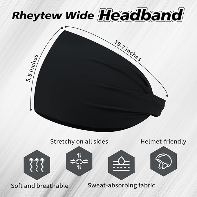 Wide Headbands for Men, Men’s Headbands for Long Hair, Head Bands for Men for Workout, Running, Baseball, Football, Tennis, Basketball, Softball, 8 Pieces