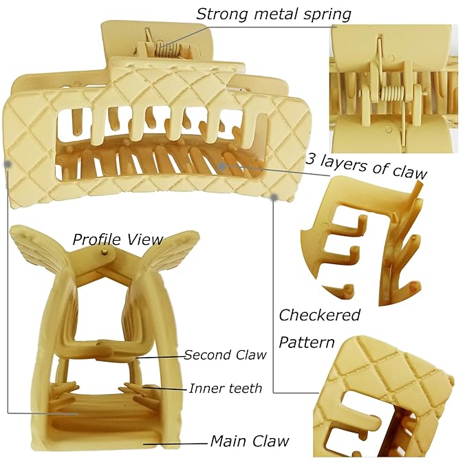 Strong Double Row Teeth Square Hair Clips 2 Rows Teeth Rectangle Claw Clips Women Girls 2 Row Claws Double Teeth Curly Straight Big Volume Thick Hair Accessories in Set 6pcs