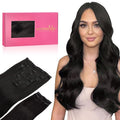 WENNALIFE 18 Inch Clip In Hair Extensions Human Hair, 1B Natural Black Hair Extensions