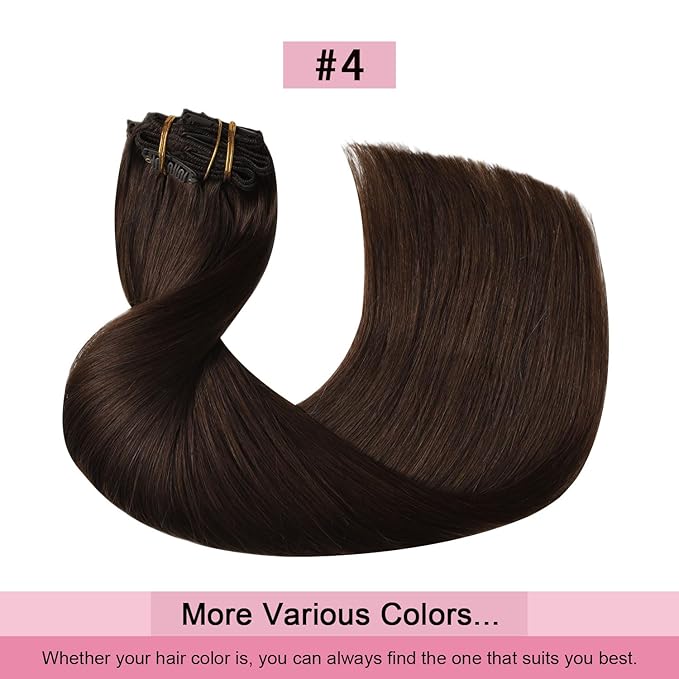 Pro2.0 Clip in Hair Extensions Real Human Hair 22inch 7pcs #4 Chocolate Brown Remy Real Hair Extensions Clip in Human Hair 120g Thick Double Weft for Women（#4-22inch）