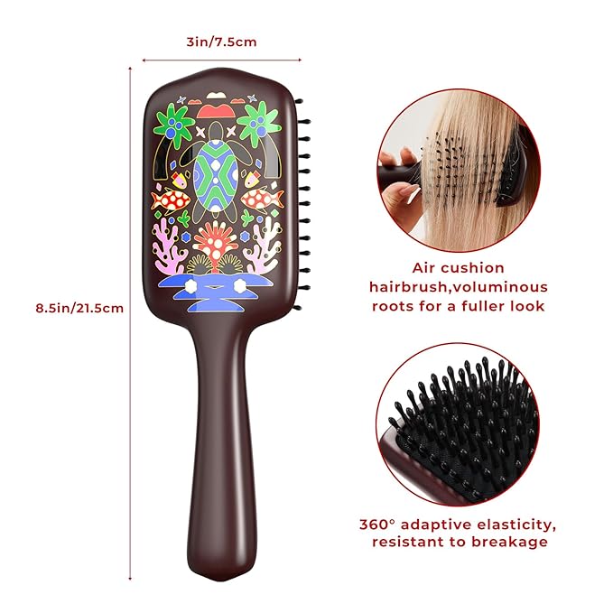 SIMETRA Wooden Paddle Hair Brush Unique Pattern Hair Brushes for Women Wet Brush Detangling Brush Guinean Ovangkol Hardwood Bristles for Scalp Massage for Men Kids for All Hair Types (Turtle)