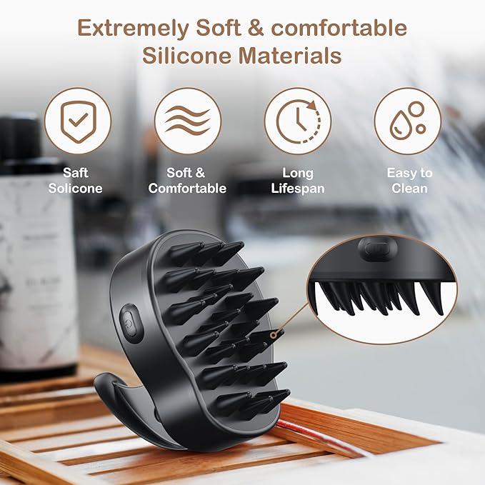 Electric Scalp Head Massager Cordless Hair Massage Waterproof Head Massager 3-Level Vibration Wet & Dry Use for Thick Thin Curly Hair Care Black