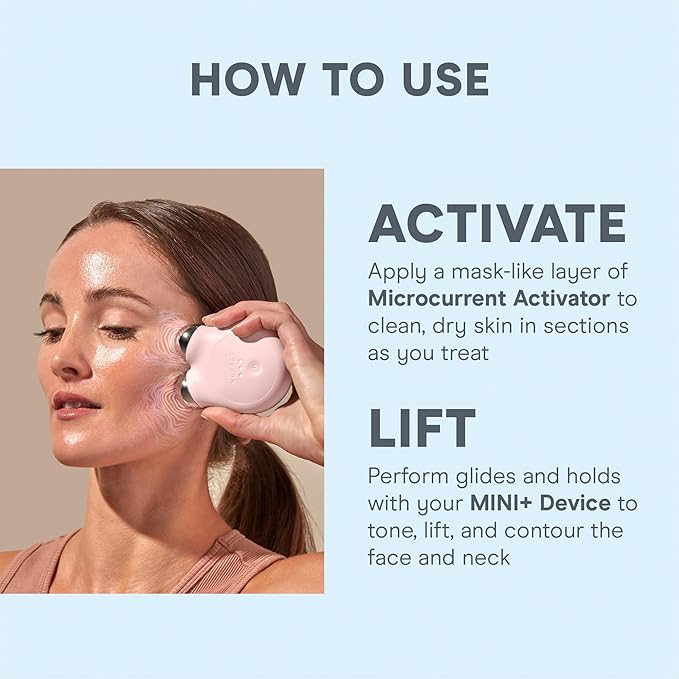 NuFACE MINI+ Microcurrent Facial Device Kit - FDA Cleared Face Sculpting & Skin Tightening Device to Contour, Lift & Tone + Microcurrent Gel Activator & Silk Creme - Violet Dusk