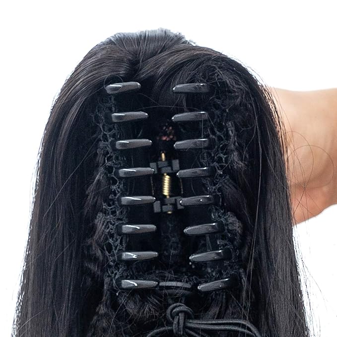 SWACC 28-Inch Long Straight Claw Clip Ponytail Extensions Synthetic Hair Extensions Ponytail Jaw Clip Hair Pieces for Women (Dark Brown-4#)