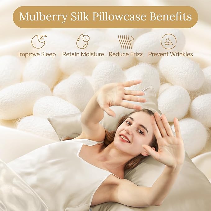 INFIIXSO Silk Pillow Cases 2 Pack Standard Size, Ultra Smooth & Soft Mulberry Silk Pillow Case for Hair and Skin, Breathable Cooling Silk Pillowcase with Hidden Zipper (Beige, 20x26 Inches)