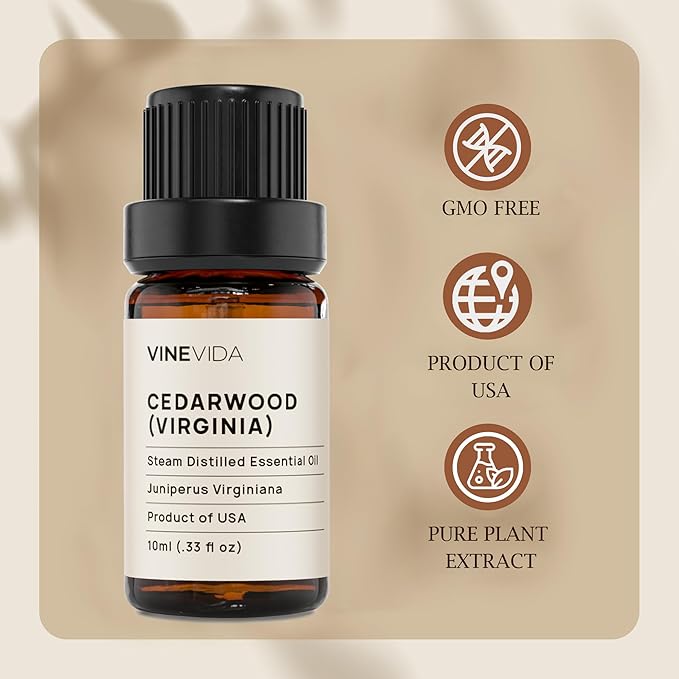 VINEVIDA Cedarwood (Virginia) Essential Oil - Undiluted - DIY Candle Scents - 10 mL