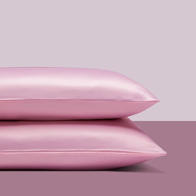 NTBAY Zippered Satin Pillow Cases for Hair and Skin, Luxury Queen Hidden Zipper Pillowcases Set of 2, 20x30 Inches, Light Pink