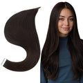 Full Shine Tape in Hair Extensions Human Hair Color Dark Brown Tape Hair Extensions Real Human Hair 14Inch Skin Weft Tape in Extensions 20pcs 50Gram Silky Straight Hair Extensions Tape in