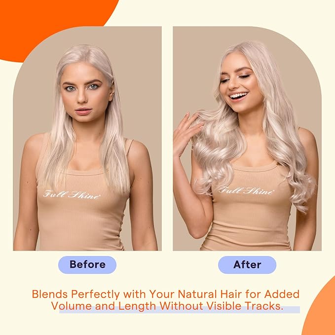 Full Shine Hair Extensions Tape ins 22 Inch Silky Straight Human Hair Extensions Color 1000 Blonde Brazilian Seamless Tape in Extensions Double Sided 50Grams 20 Pieces Remy Hair
