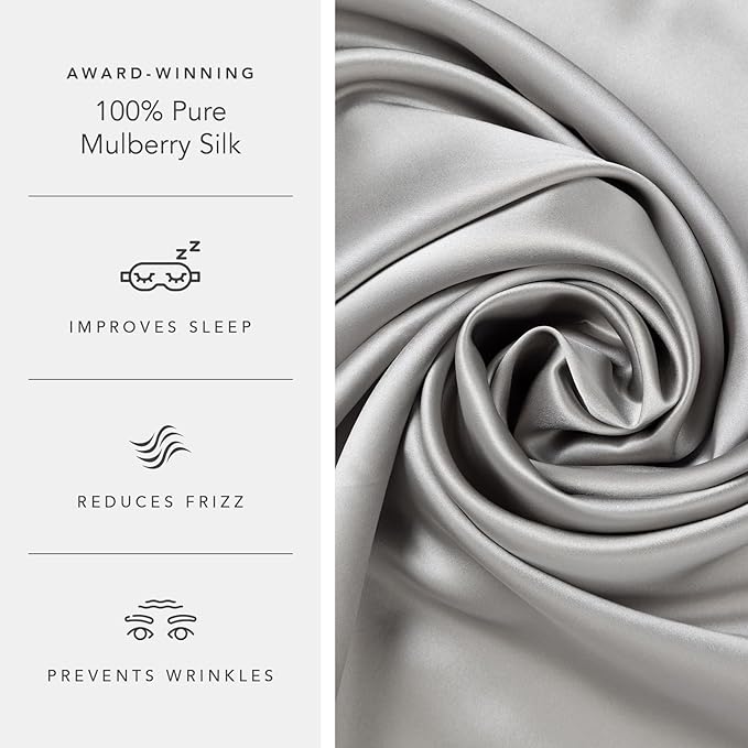 Fishers Finery 19mm 100% Pure Mulberry Silk Pillowcase, Quality Tested (Silver, Q)