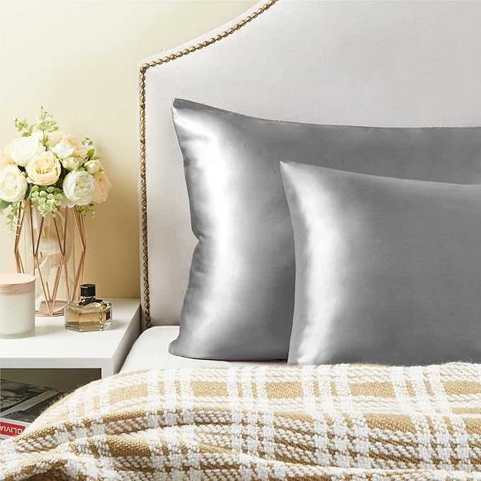 BEDELITE Satin Pillowcase for Hair and Skin, Super Soft and Cooling Similar to Silk Pillow Cases 2 Pack with Envelope Closure, Gift for Women Men(20"x40" King Size, Grey)