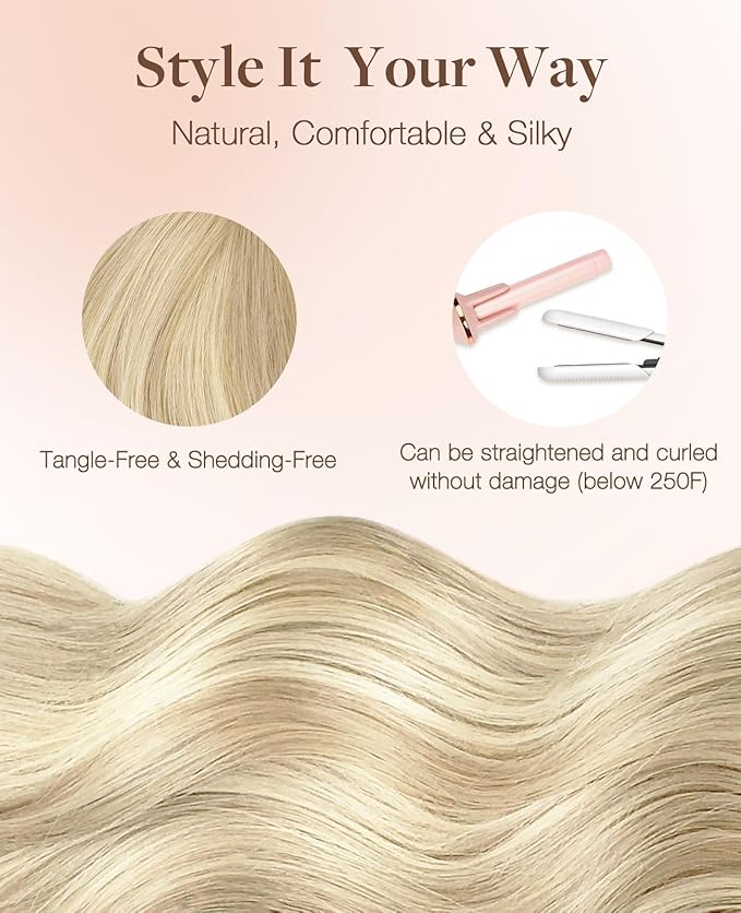 GOO GOO Invisi Edge Tape in Hair Extensions Human Hair, 18ET90A Natural Blonde Balayage, 6pcs 18inch 15g, Virgin Remy Hair, Seamless Injected Tape, Natural Look