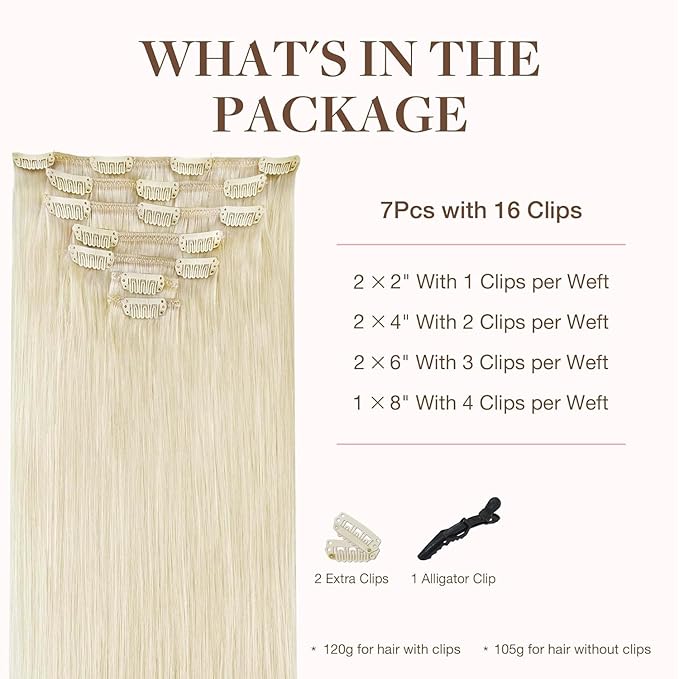 GOO GOO Clip in Hair Extensions Real Human Hair, Remy Human Hair Extensions Clip ins for Women, Natural Human Hair, 16inch 120g 7Pcs, #1000