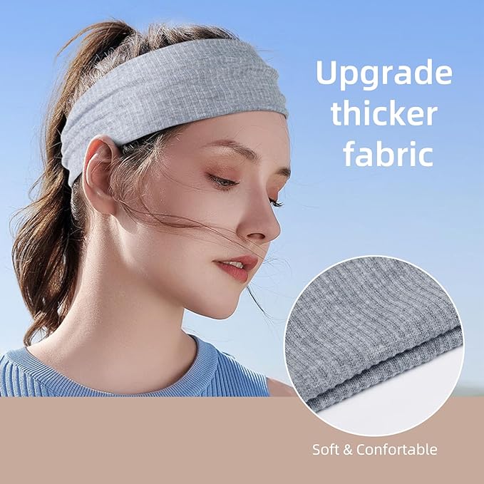 TERSE Headbands for Women Wide Non Slip Boho Head Bands Soft Elastic Thick Hairbands Fashion Workout Yoga Hair Accessories, 6 Pack