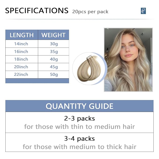 COOKAYU Invisible Tape in Hair, Ash Blonde and Platinum Blonde Seamless Injected Tape in Human Hair Extensions 20pcs/pack 22Inch 50g Invisi Edge Extensions