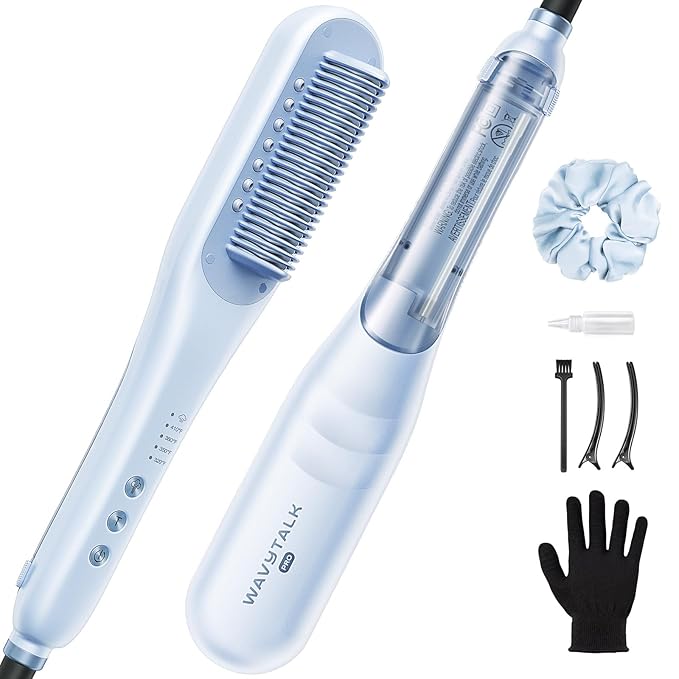 Wavytalk Pro Steam Hair Straightener Brush, Steamline Pro 3 in 1 Straightening Brush, Steam Reduces Damage, Nourishes Hair, and Expedites Straightening