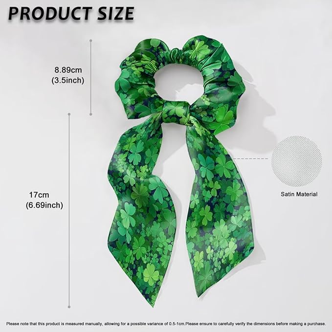 Four Leaf Elastic Bow Hair Ties Women Black Green Ribbon Scrunchies with Long Tails St Patricks Day Scrunchies with Ribbon Trendy 2 Piece