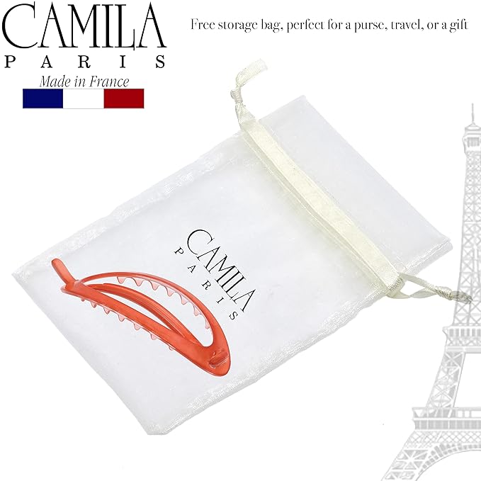 Camila Paris CP3121 French Hair Barrette Clip, Flexible Ponytail Holder No Metal Parts, Strong Hold Grip Hair Clips for Women, No Slip and Durable Styling Girls Hair Accessories, Made in France