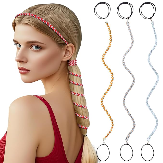 3 Packs Ponytail Holders Hair Ties for Women, Spiral Pony Tails Elastic Braided Hair Holders for Gym Swimming Sports (3pcs16"colorful18)