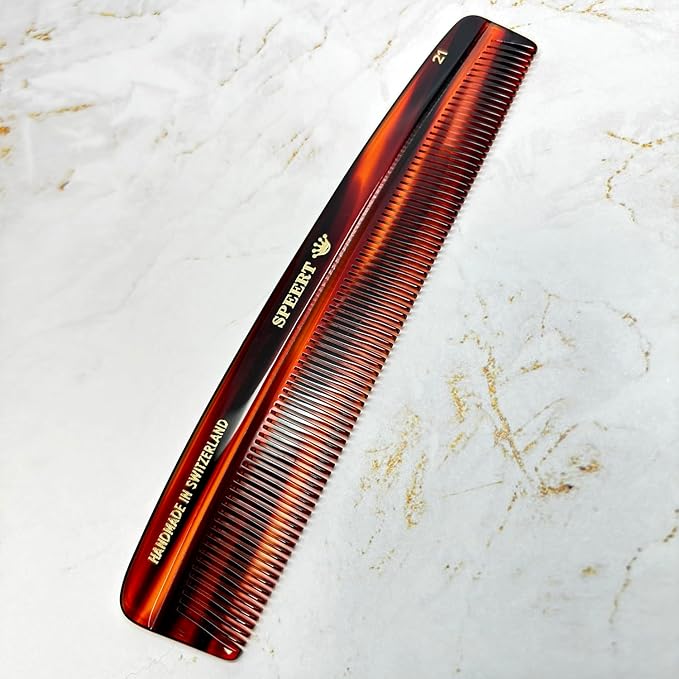 #21 Handmade Narrow Tooth Comb Tortoise Havana Acetate Fine Straight Thin Detangling Parting Grooming Teasing Hair Styling Hairdresser Barber Hairdressing Wet Dry Pocket Travel Women Men Kids