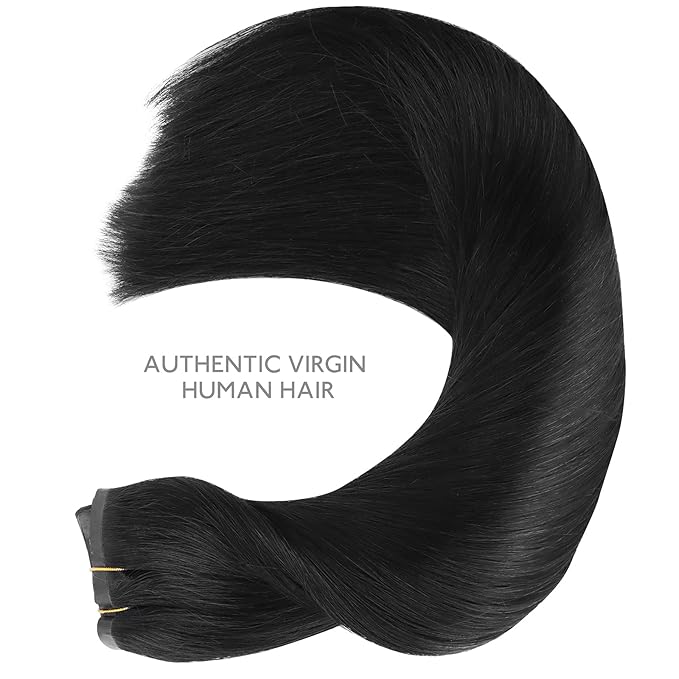 WENNALIFE Seamless Clip In Hair Extensions, 20 Inch 150g 7pcs Jet Black Hair Extensions Clip in Human Hair Invisible PU Skin Weft Natural Remy Human