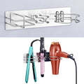 Blow Dryer Holder Wall Mounted Curling Iron Holder, 3 in 1 Hair Tool Organizer for Straightener, Curling Iron, Hair Dryer Holder Adhesive Flat Irons Storage for Bathroom Barber Shop (Silver)