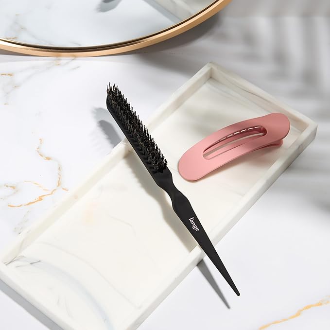L'ANGE HAIR Detangling Teasing Brush with Nylon & Boar Bristles | Precise Sectioning | Adds Volume & Root Lift | Tames Flyaways & Frizz | Indented Grip | All Hair Types (Black)
