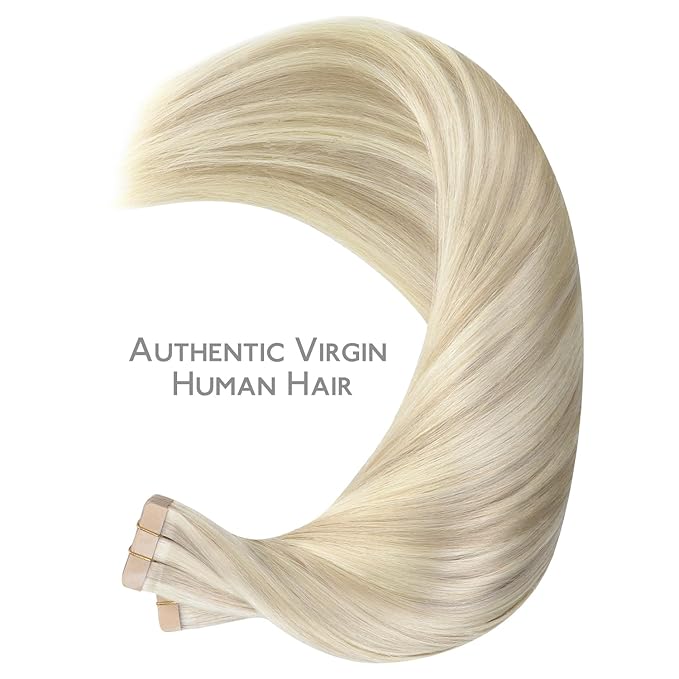 WENNALIFE Tape in Hair Extensions Human Hair, 40pcs 80g 12 inch Ash Blonde Highlighted Platinum Blonde Hair Extensions Real Human Hair Straight Tape in Extensions Invisible Human Hair Extensions