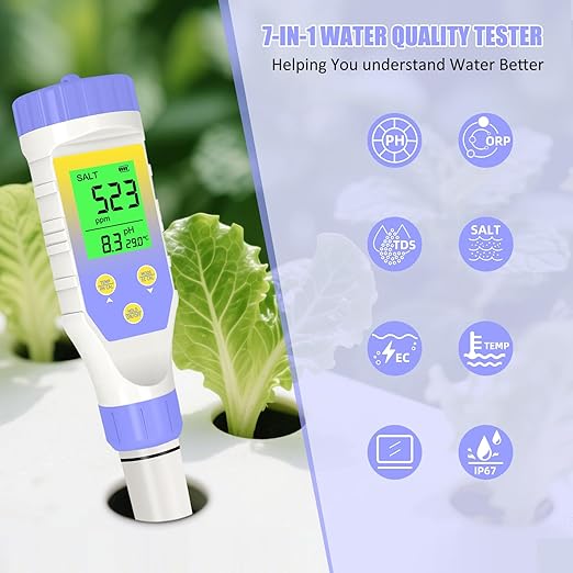 pH Meter for Water Hydroponics, 5-in-1 pH TDS EC Salt Tester for Water Nutrient Solution, Simultaneous Display of pH EC Temp for DWC Reservoir Tank, Aeroponic Garden, Growing System