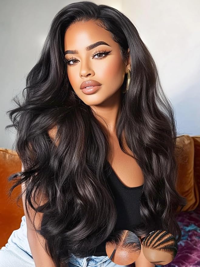 KLAIYI Body Wave Bye Bye Knots Glueless Wig 7x5 Pre Cut Lace Front Wigs Human Hair Wear and Go Wigs for Beginners Pre Bleached Pre Plucked Pre Everything 3S Easy to Ready to Wear Loose Wave Wig 24Inch